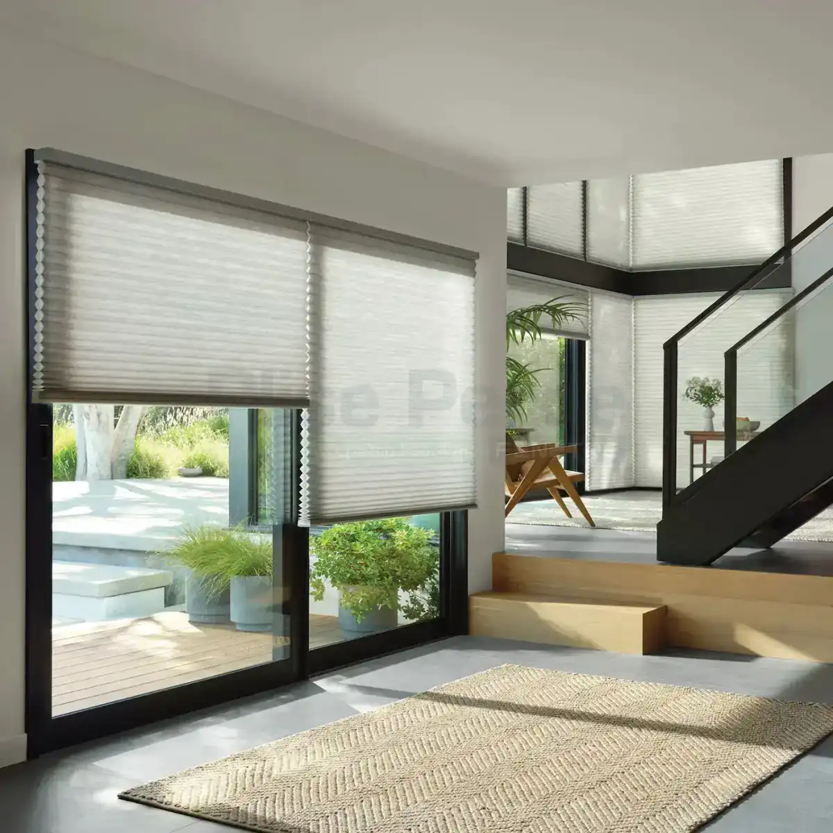Düet perde villa uygulaması — yüksek pencere düet model